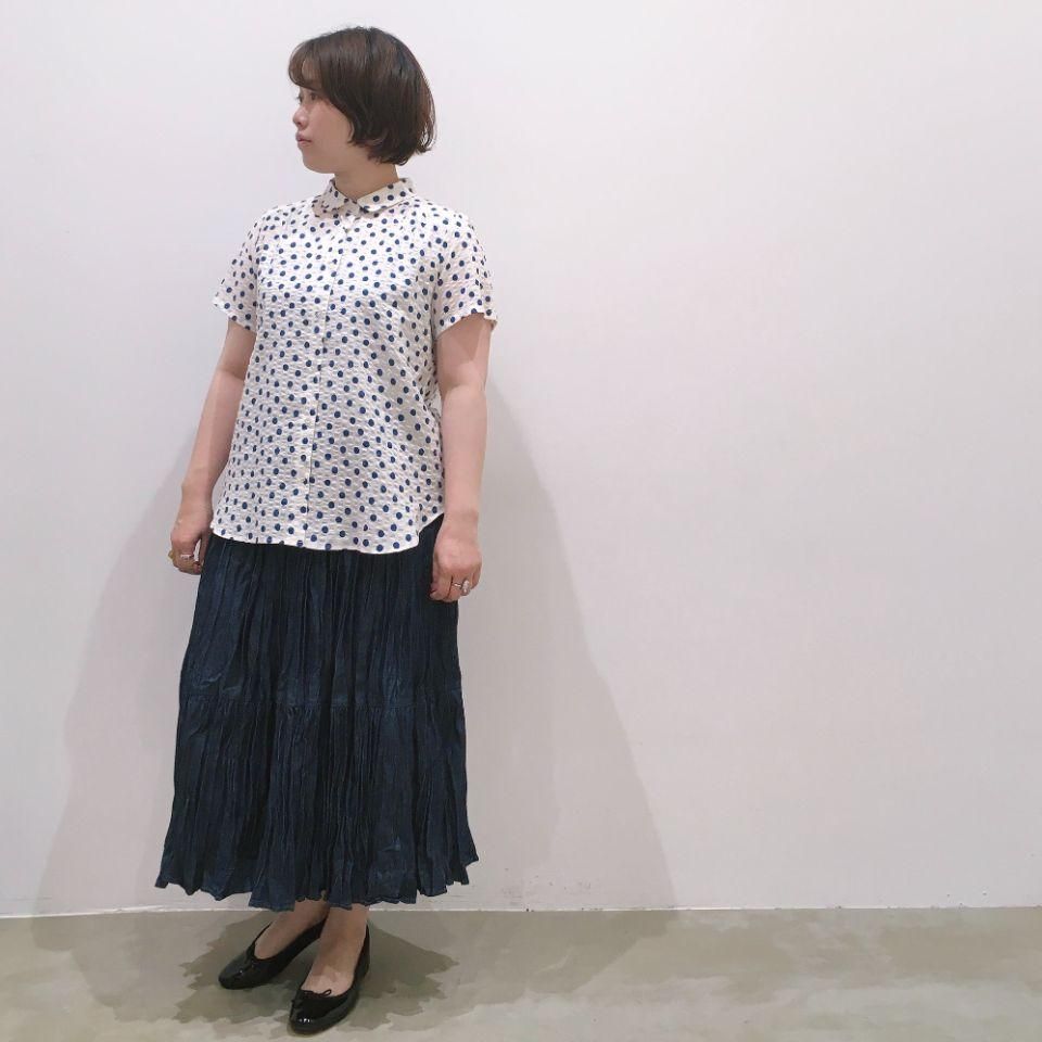 Parkes - 60ローン リップル ドット柄の丸衿ヨークギャザー半袖
