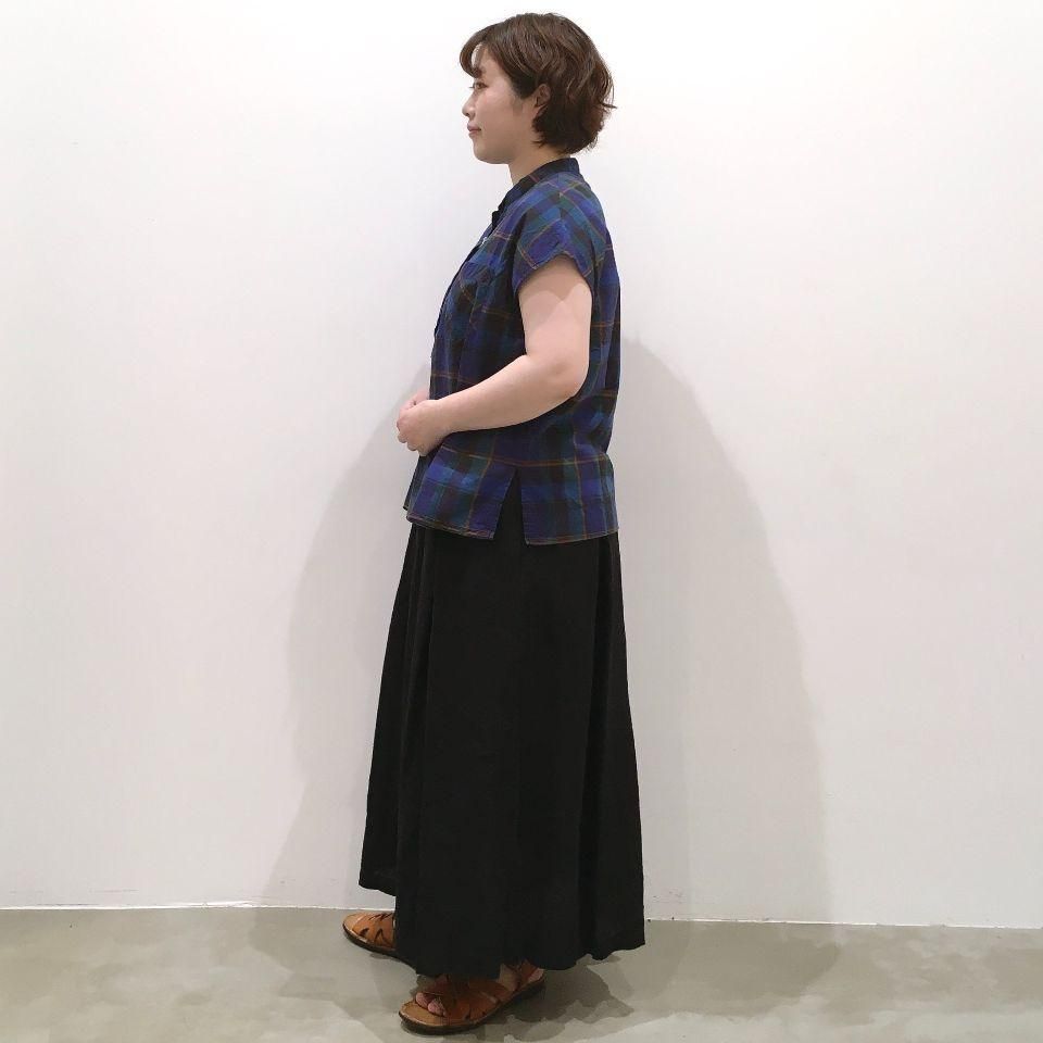 美品⁑メフウ　芽風　コットン フレンチスリーブブラウス　ブラックチェック　40 SARAHWEAR - コットンリネン マドラスチェック フレンチスリーブ