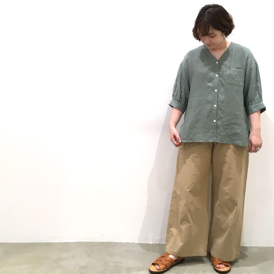 美品✨24SS Plantation リネンキャンバス ノーカラーブラウス 黒 Plantation / S リネンレーヨン / ブラウス(XL pink(18)): SALE