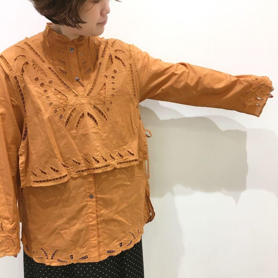 【タグ付新品】Herlipto.ベルテッドロングデニムシャツ　比翼　金ボタン　S NOMBRE IMPAIR - インドネシア刺繍 ビブ付き ロングシャツ