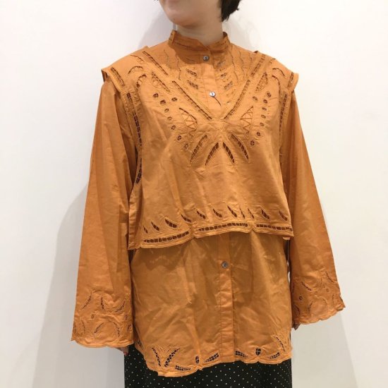 NOMBRE IMPAIR - インドネシア刺繍 ビブ付き ロングシャツ