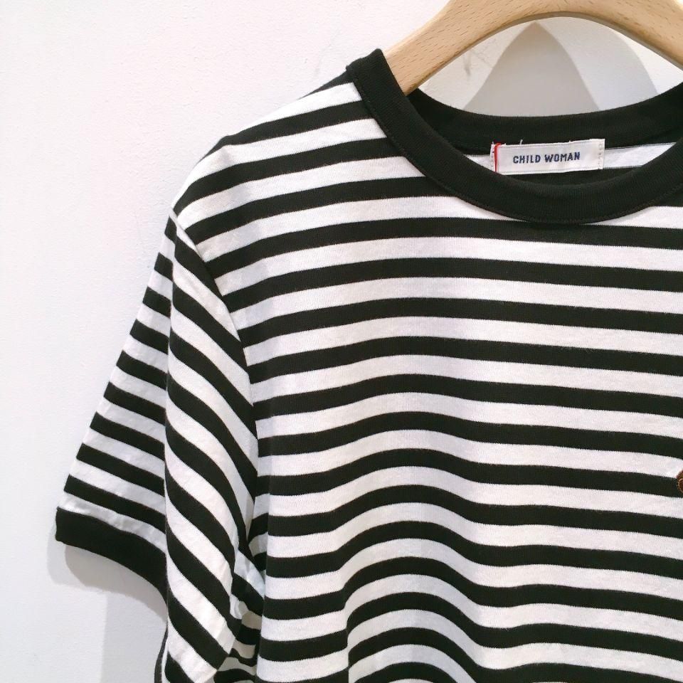 CHILD WOMAN - 40/2ボーダーシルケットくま刺繍Tシャツ CHILD WOMAN - 40/2ボーダーシルケットくま刺繍Tシャツ