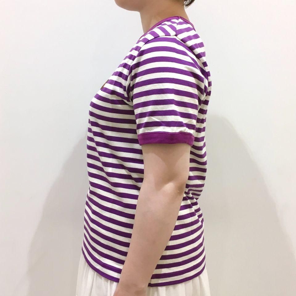 CHILD WOMAN - 40/2ボーダーシルケットくま刺繍Tシャツ