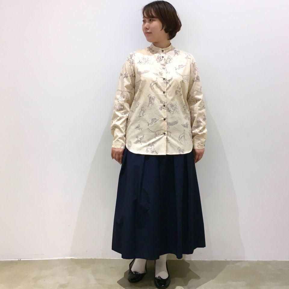 未使用品 パークス Parkes タグ付き ブロード スタンドカラー 星座柄 シャツ ブラウス 長袖 コットン 紺 ネイビー M レディース パークス タグ付き スタンドカラー 星座柄 シャツ ブラウス 長袖