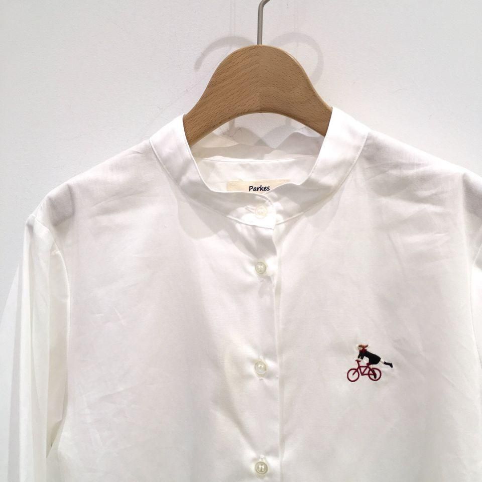 BEIGE, ベイジ 刺繍 ノーカラーシャツ バンドカラーシャツ BEIGE