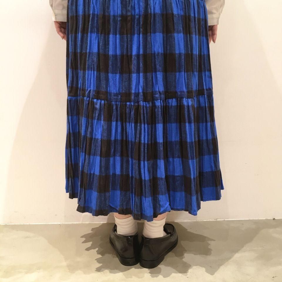 美品 Rock mount ロックマウント チェックティアードスカート ブルー Rockmount - Cotton Flannel バッファローチェック 3段