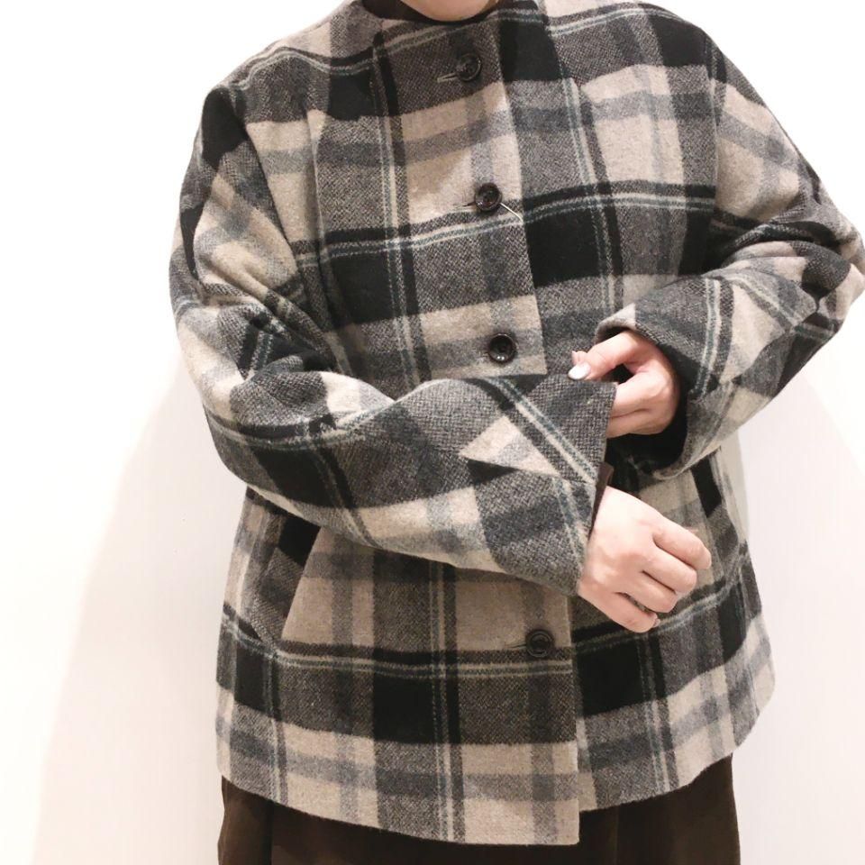 日本製【Le minor】ウールモッサノーカラージャケット　グレー　SIZE38 日本製【Le minor】ウールモッサノーカラージャケットグレーSIZE38