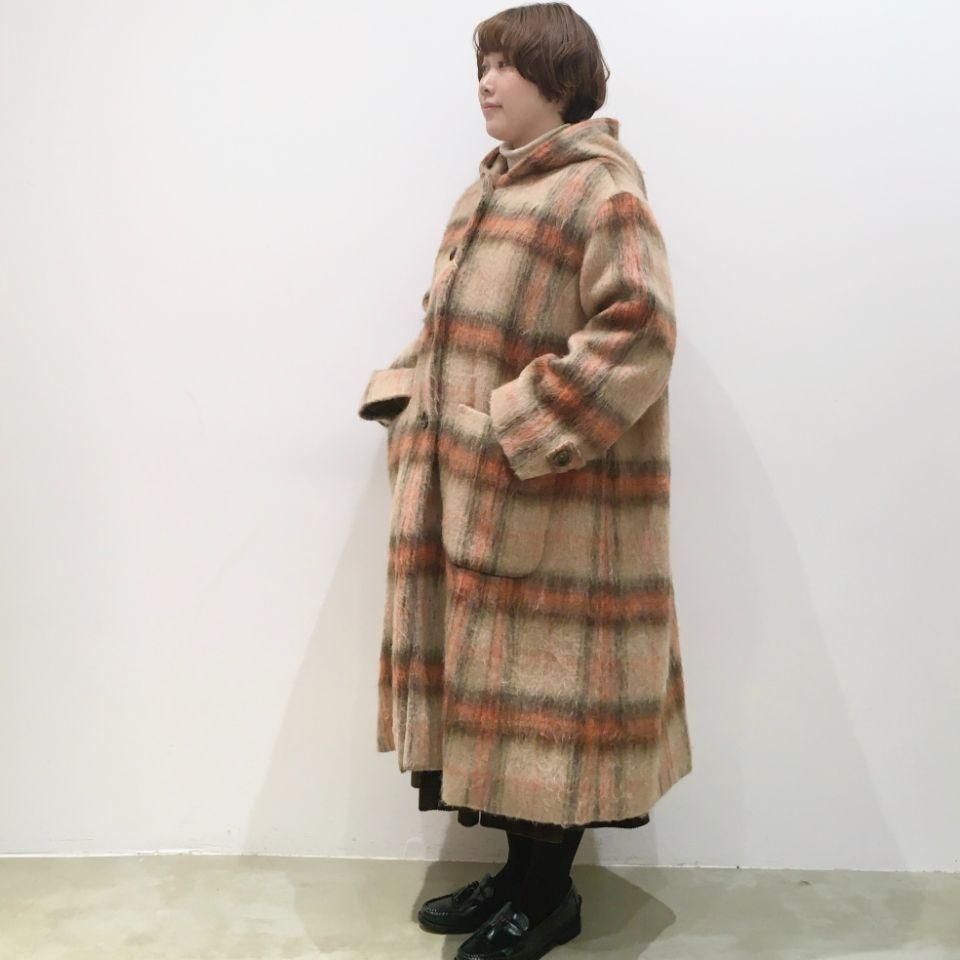 SARAHWEAR Tae Shaggy Check Hooded Coat C60190 Sheth