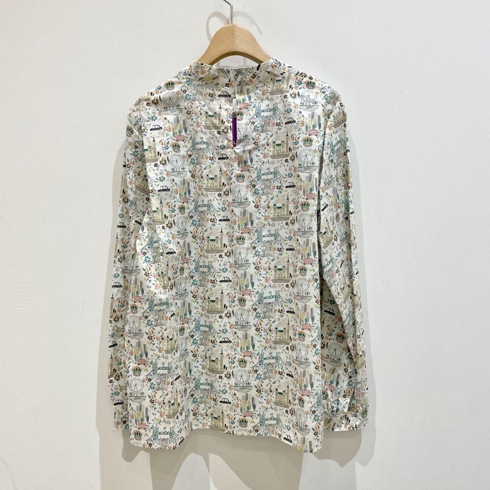 パークス×リバティ　長袖シャツ　スタンドカラー　ケイティアンドミリー　グリーン パークス×リバティ 長袖シャツ スタンドカラー ケイティアンド