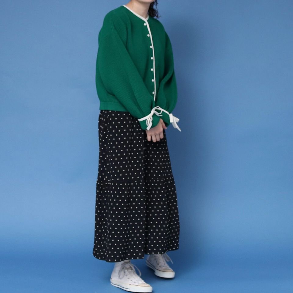 CHILD WOMAN - ＜Dot and Stripes＞AMOSSAあぜ バイカラー袖りぼんカーディガン（1101KN003231）（正規取扱品）