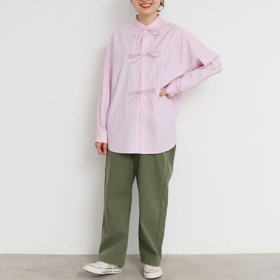 CHILD WOMAN - 80/2オックスマルチストライプロングリボンシャツ