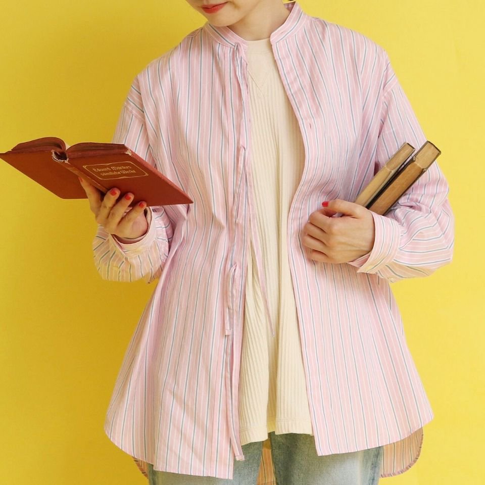 CHILD WOMAN - 80/2オックスマルチストライプロングリボンシャツ（0101BL003231）（正規取扱品）