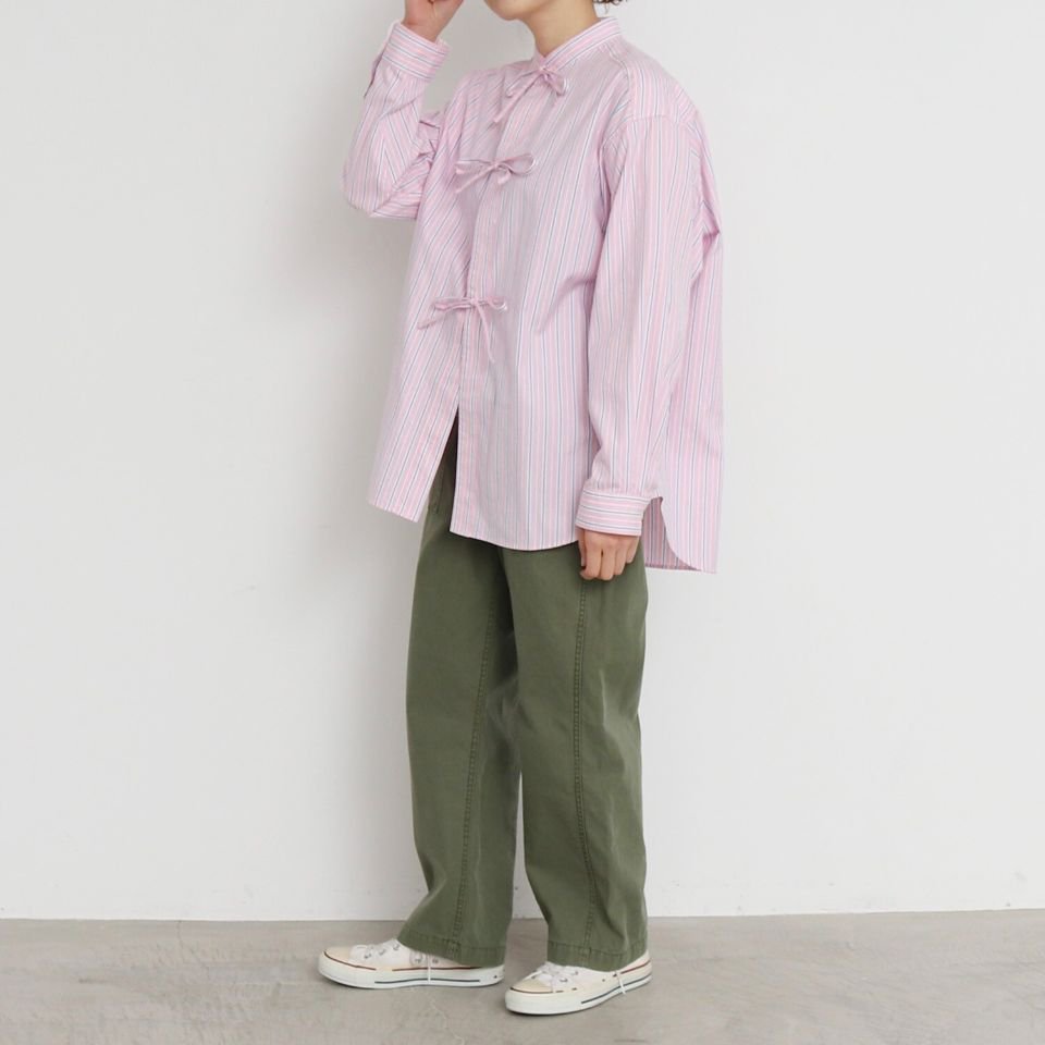 CHILD WOMAN - 80/2オックスマルチストライプロングリボンシャツ 
