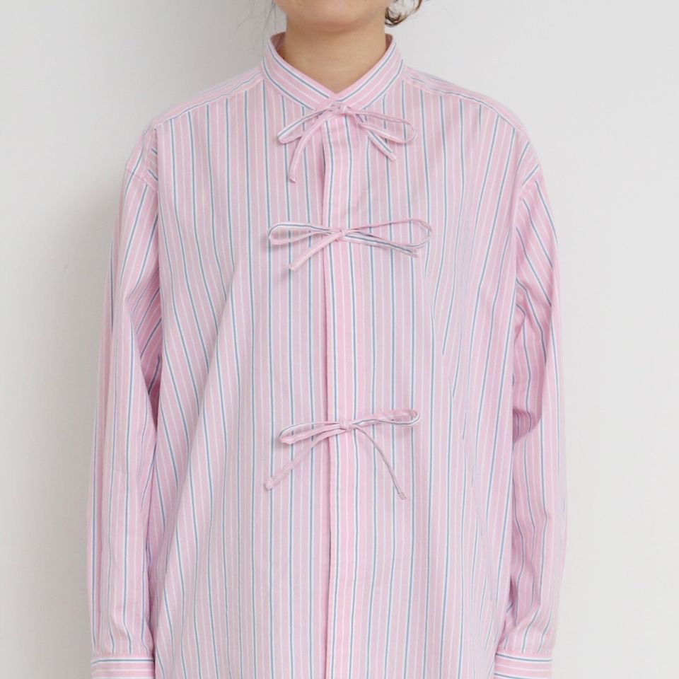 CHILD WOMAN - 80/2オックスマルチストライプロングリボンシャツ（0101BL003231）（正規取扱品）