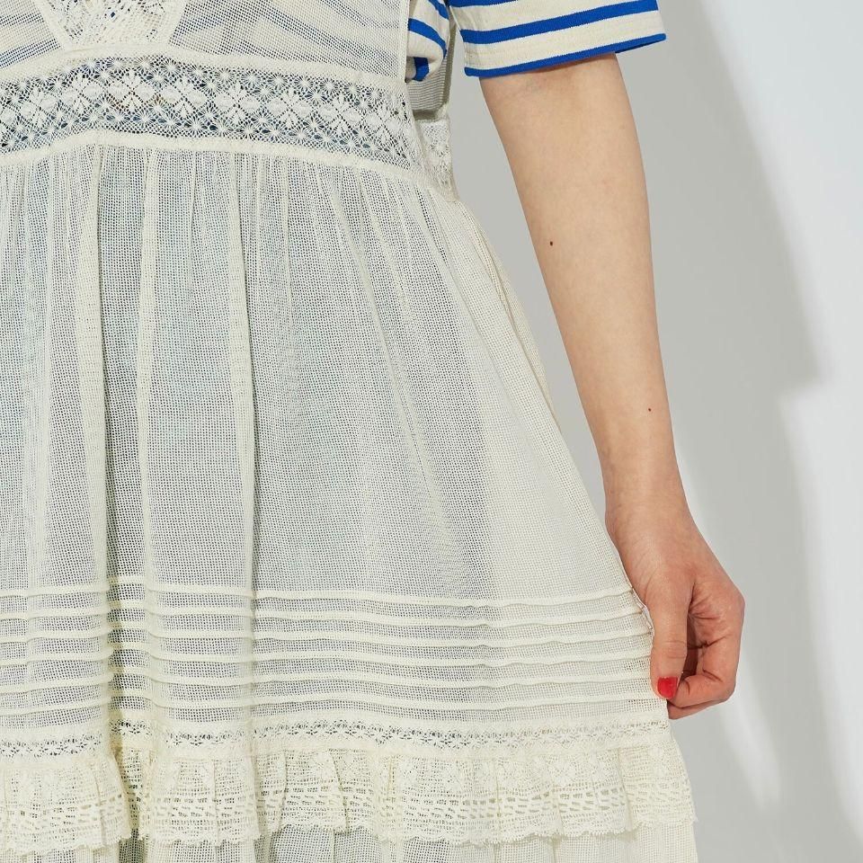 Dot＆Stripes CHILDWOMAN コットンメッシュ 刺繍 ワンピース