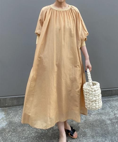 Audrey and John Wad - コットンシルク袖リブギャザーワンピース