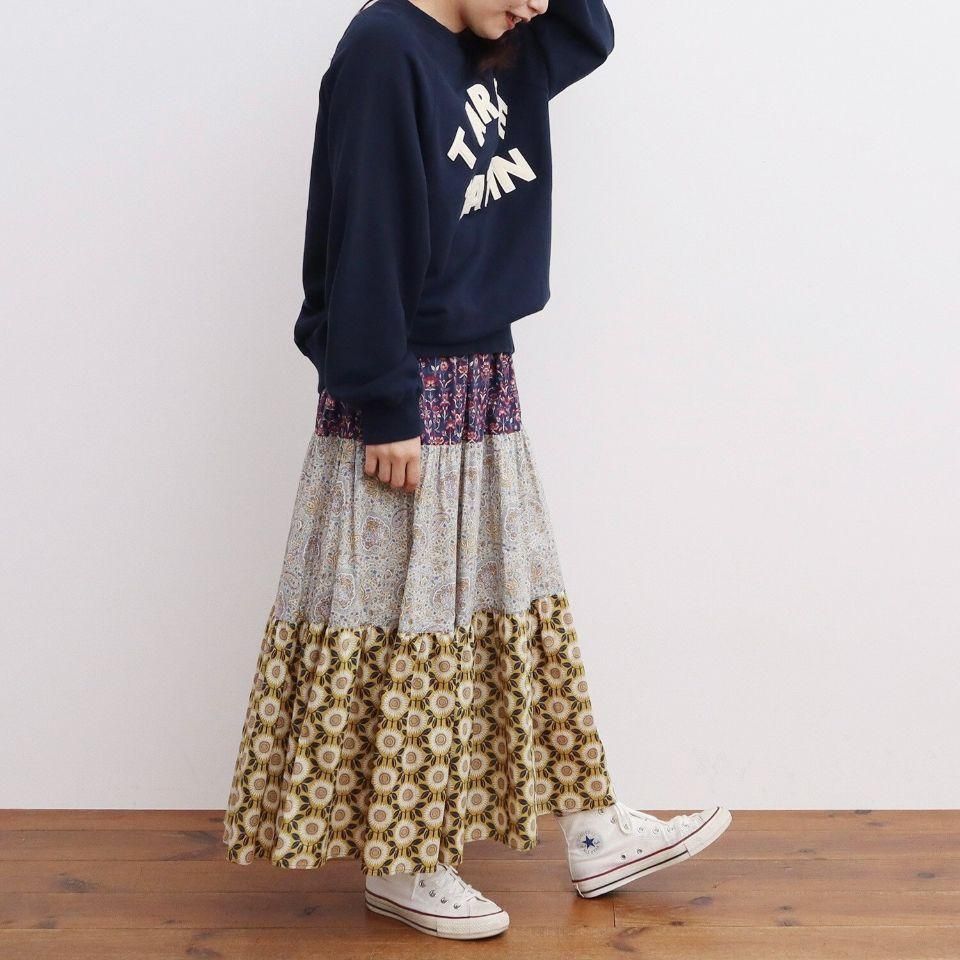 CHILD WOMAN - リバティパッチワークティアードスカート(1101SK003232 CHILD WOMAN - リバティパッチワークティアードスカート(1101SK003232