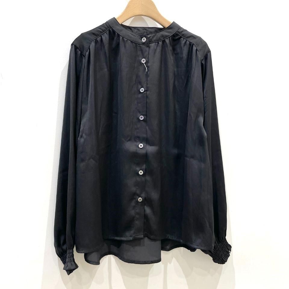 sosotto ソソット プリーツ 花柄 バンドカラー ブラウス ブラック