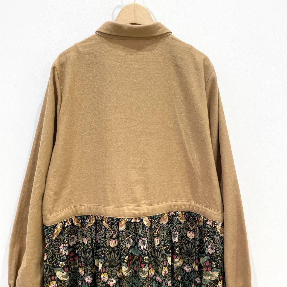 【美品】長袖ギャザーワンピース/FREE/リネン/ブラウン/01194-1354 美品】長袖ギャザーワンピース/FREE/リネン/ブラウン/01194-1354