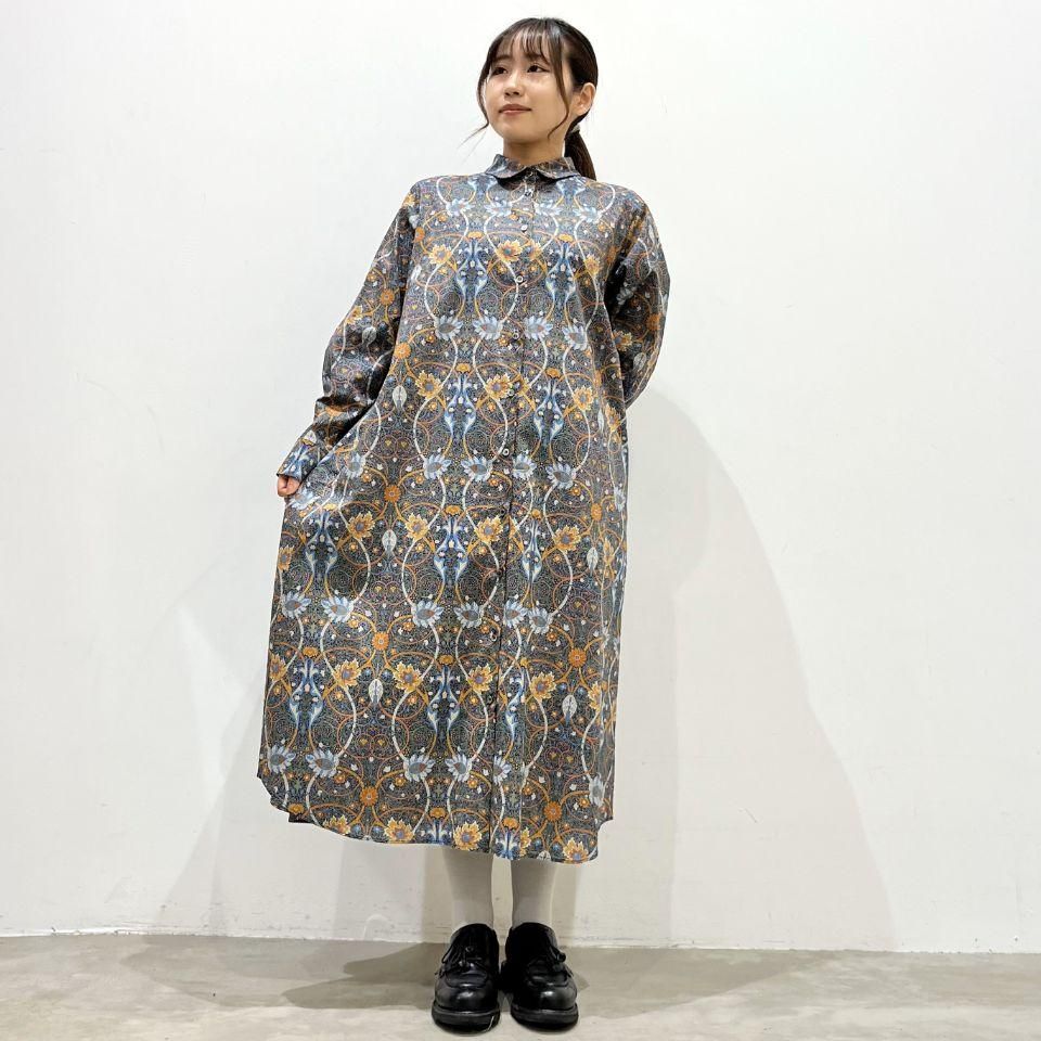 Parkes リバティ　お花柄　ロング　シャツ　ワンピース Parkes - シャツワンピース（リバティコレクション） - Sheth