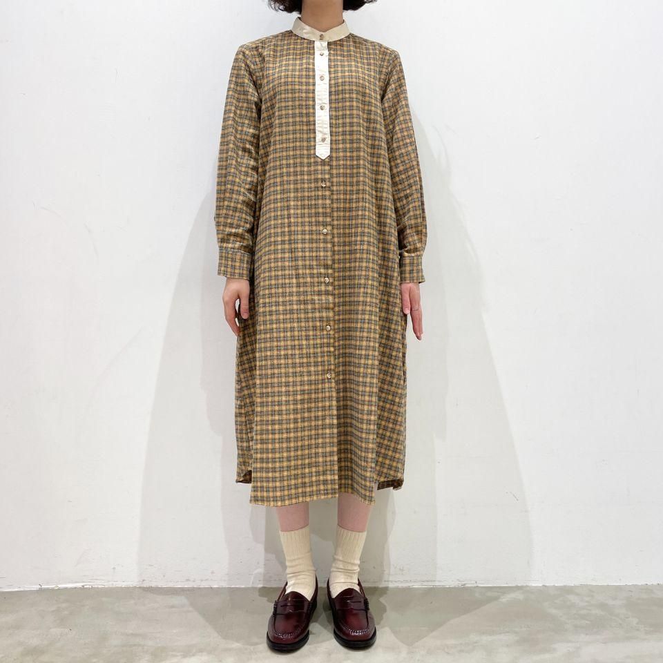 Parkes - レトロミニチェック クレリックシャツワンピース