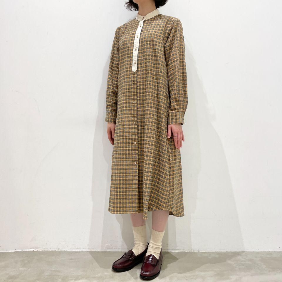 当店在庫してます！ Parkes クレリックシャツワンピース レトロミニチェック - ワンピース