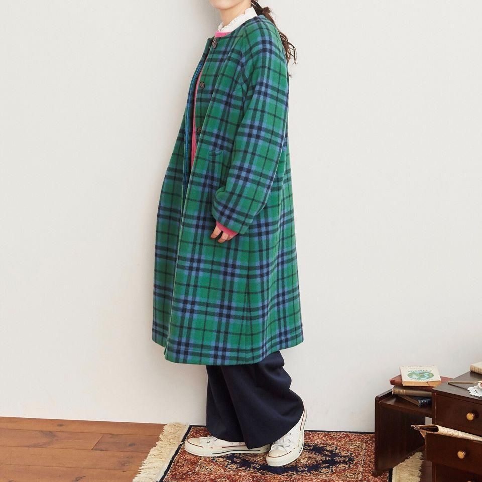 CHILD WOMAN - チェックダブルフェイス ノーカラーコート CHILD WOMAN - チェックダブルフェイス ノーカラーコート