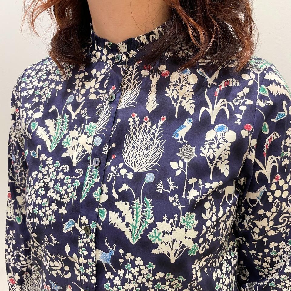 美品✨Parkes パークス リバティ タナローン 長袖 スタンドフリル襟 M 再入荷予定なし】Parkes リバティ スタンドフリルブラウス