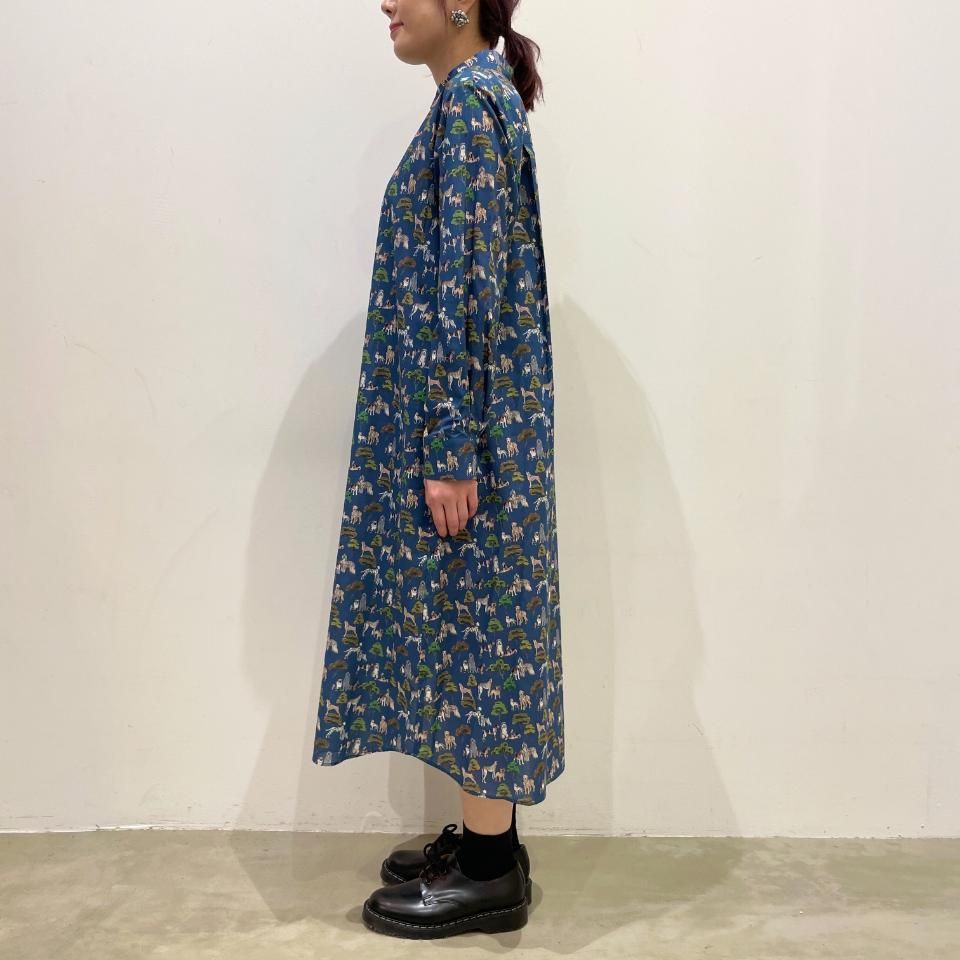 parkes／日本製ウェルベック リバティ タナローンノーカラーシャツ