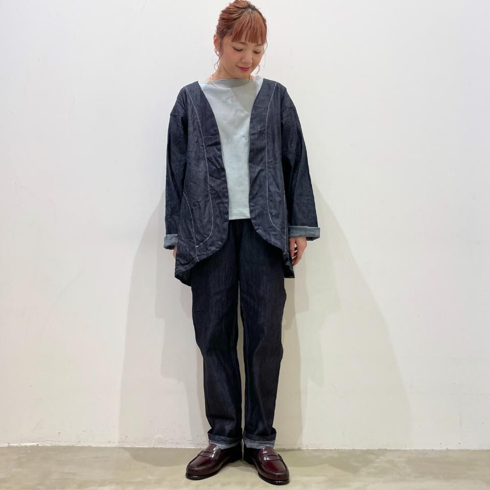 デニムノーカラーコート／SETTO SETTO セット *コットンリネンライトデニムローブコート*F