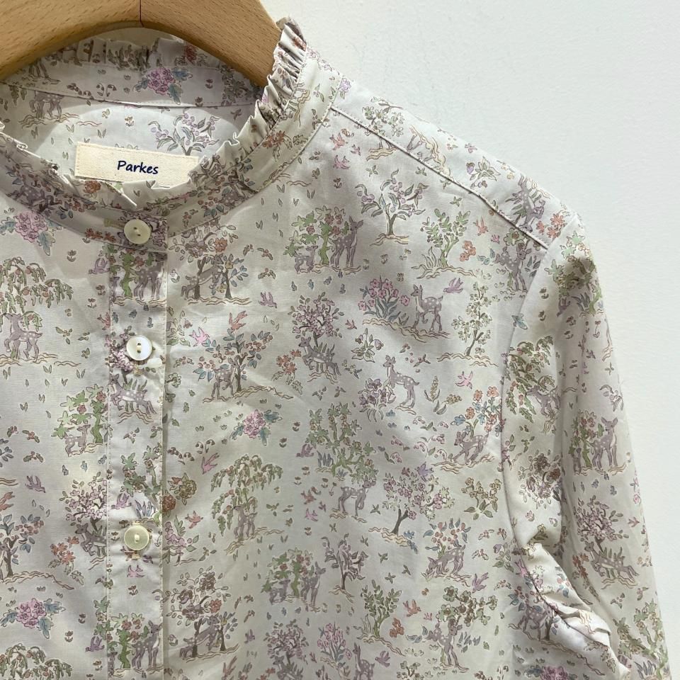 美品✨Parkes パークス リバティ タナローン 長袖 スタンドフリル襟 M 再入荷予定なし】Parkes リバティ スタンドフリルブラウス