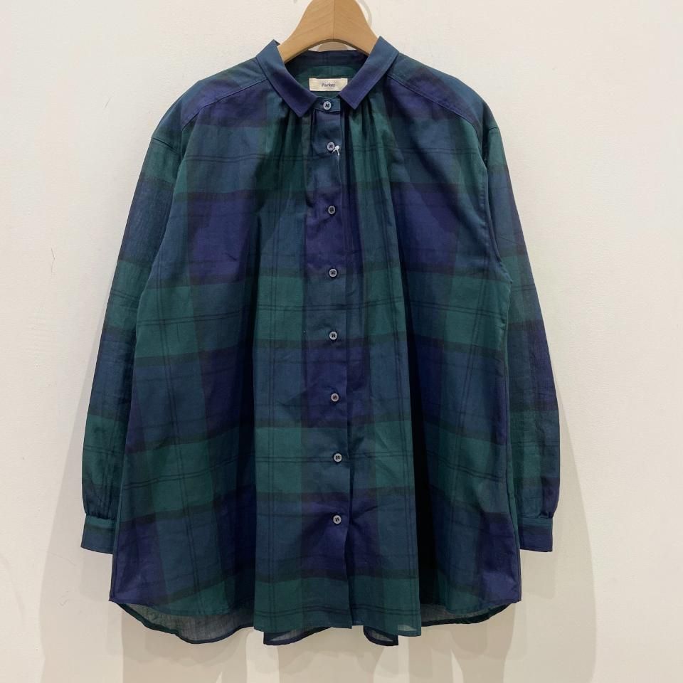 45R 近年モデル 柔らか コットンブラウス レース ギャザー チェック L