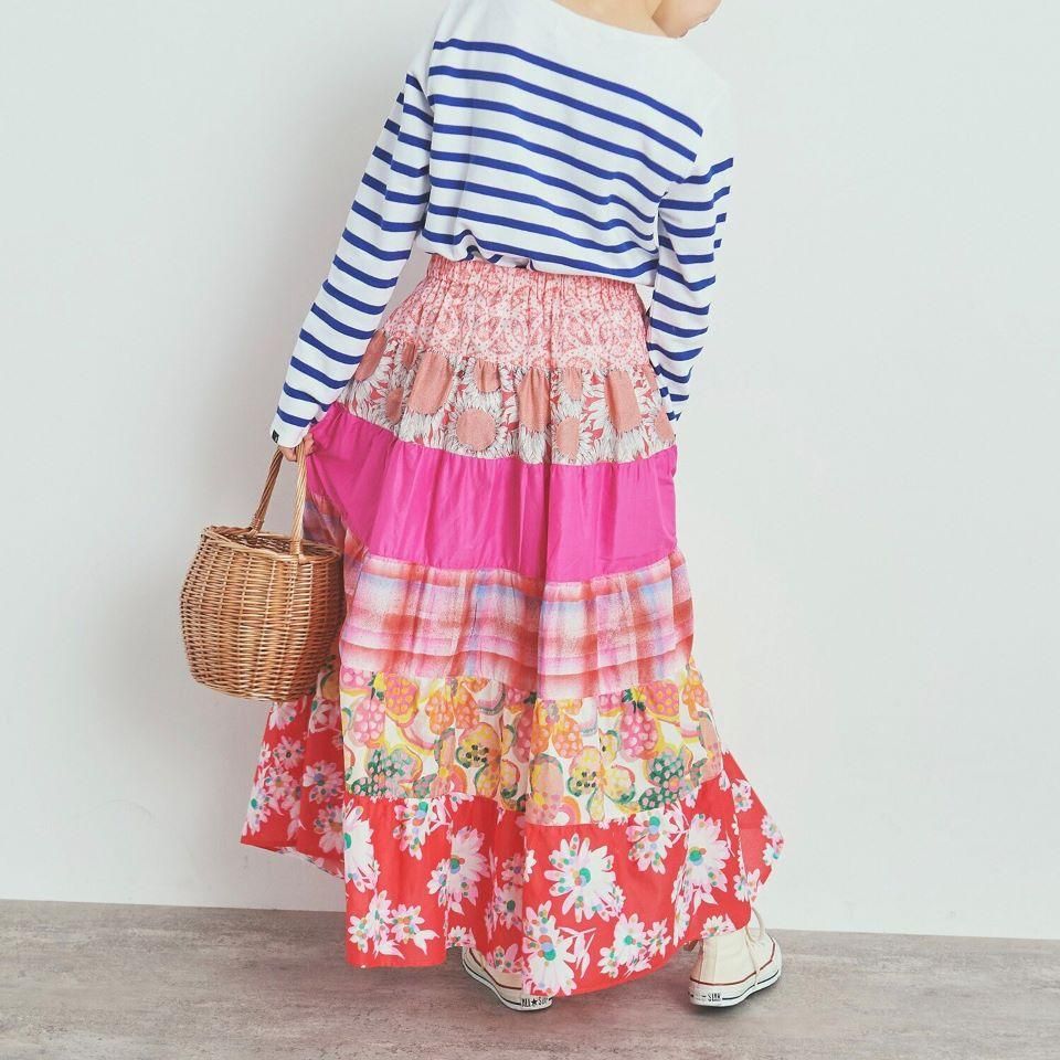 CHILD WOMAN - <Dot and Stripes> リバティ パッチワーク6段 CHILD WOMAN - <Dot and Stripes> リバティ パッチワーク6段