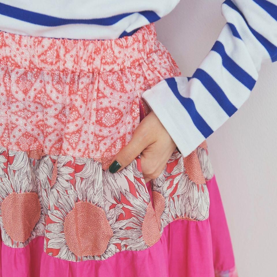 CHILD WOMAN - <Dot and Stripes> リバティ パッチワーク6段 CHILD WOMAN - <Dot and Stripes> リバティ パッチワーク6段