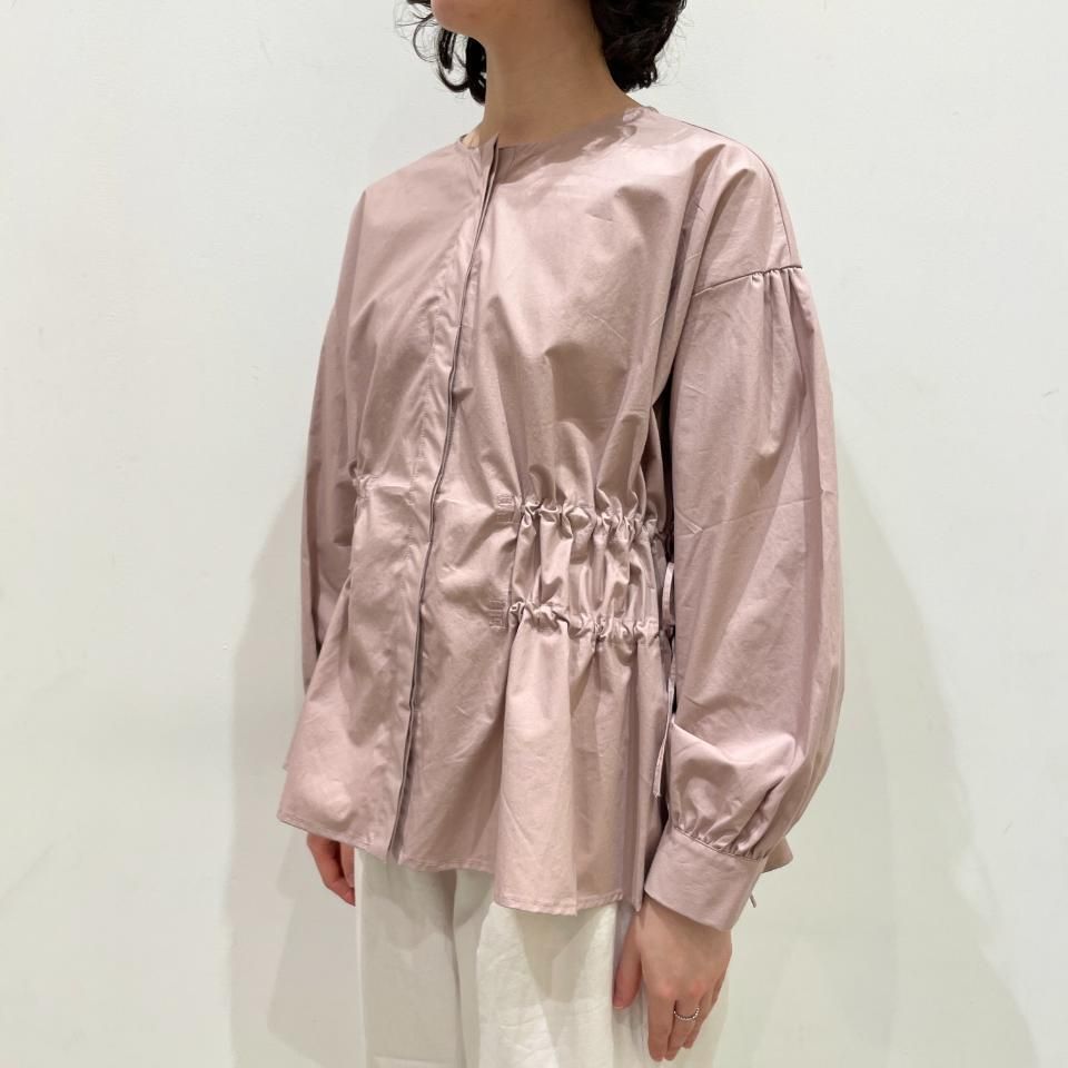 fu-ai ギンガムチェック ストライプ 衿なし ギャザーブラウス