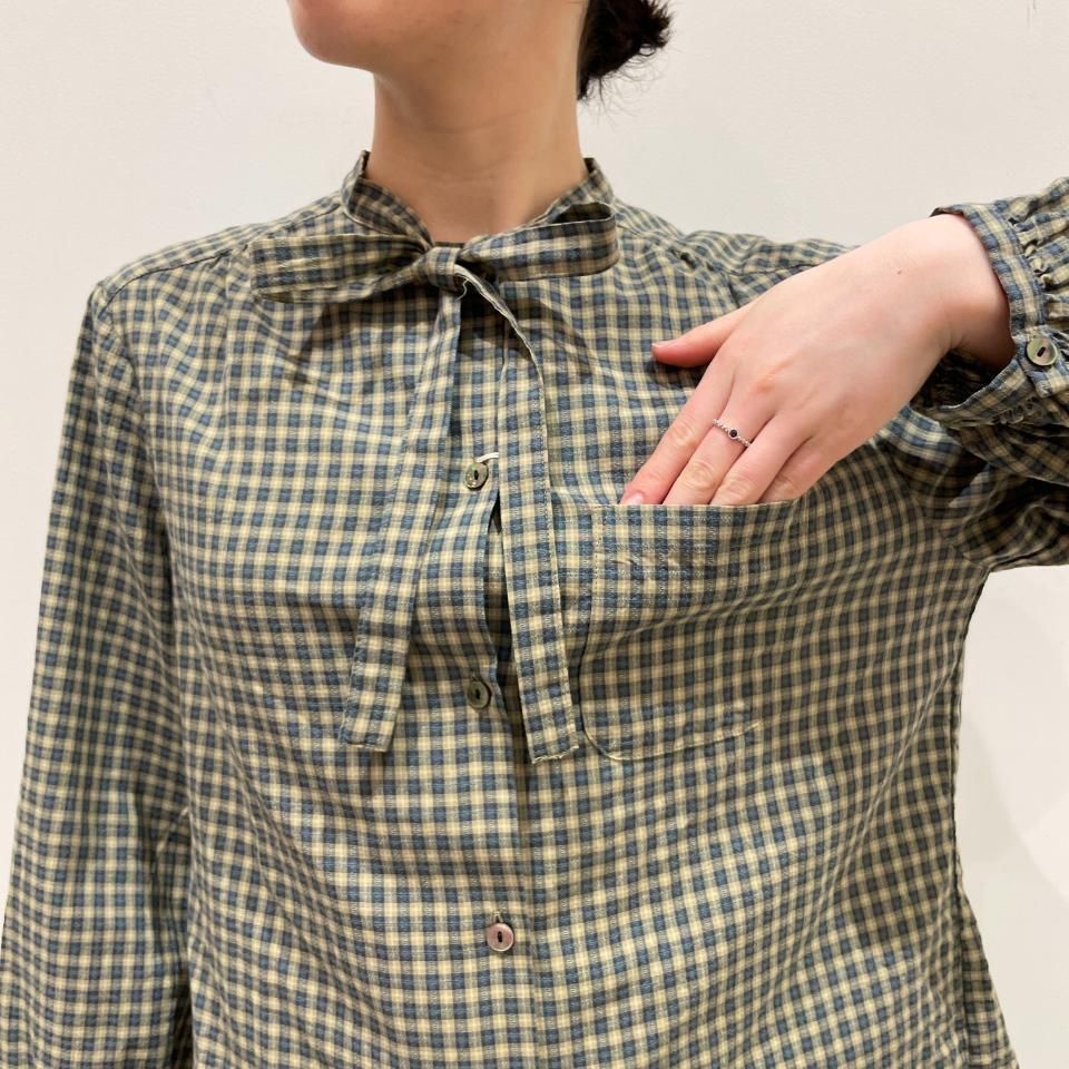 サラウェア ドビーチェックボウタイブラウスMarin SARAHWEAR - ＜Marin＞Dobby Check Bow-tie Blouse（C52899） - Sheth