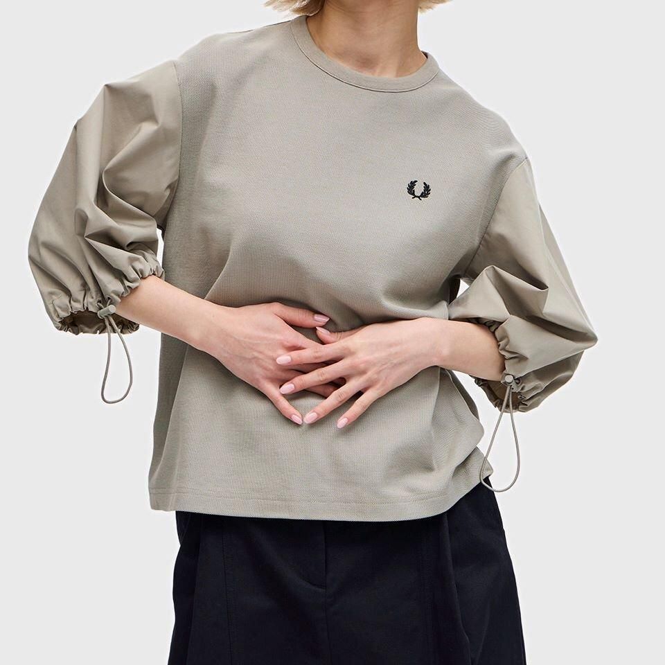 フレッドペリー FRED PERRY Gathered Sleeve Pique T-Shirt Tシャツ G7133 ベージュ サイズ：UK16 FRED PERRY(フレッドペリー) Gathered Sleeve Pique T-ShirtT