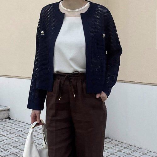 2wayストレッチ ノーカラージャケット 紺 セットアップ着用可