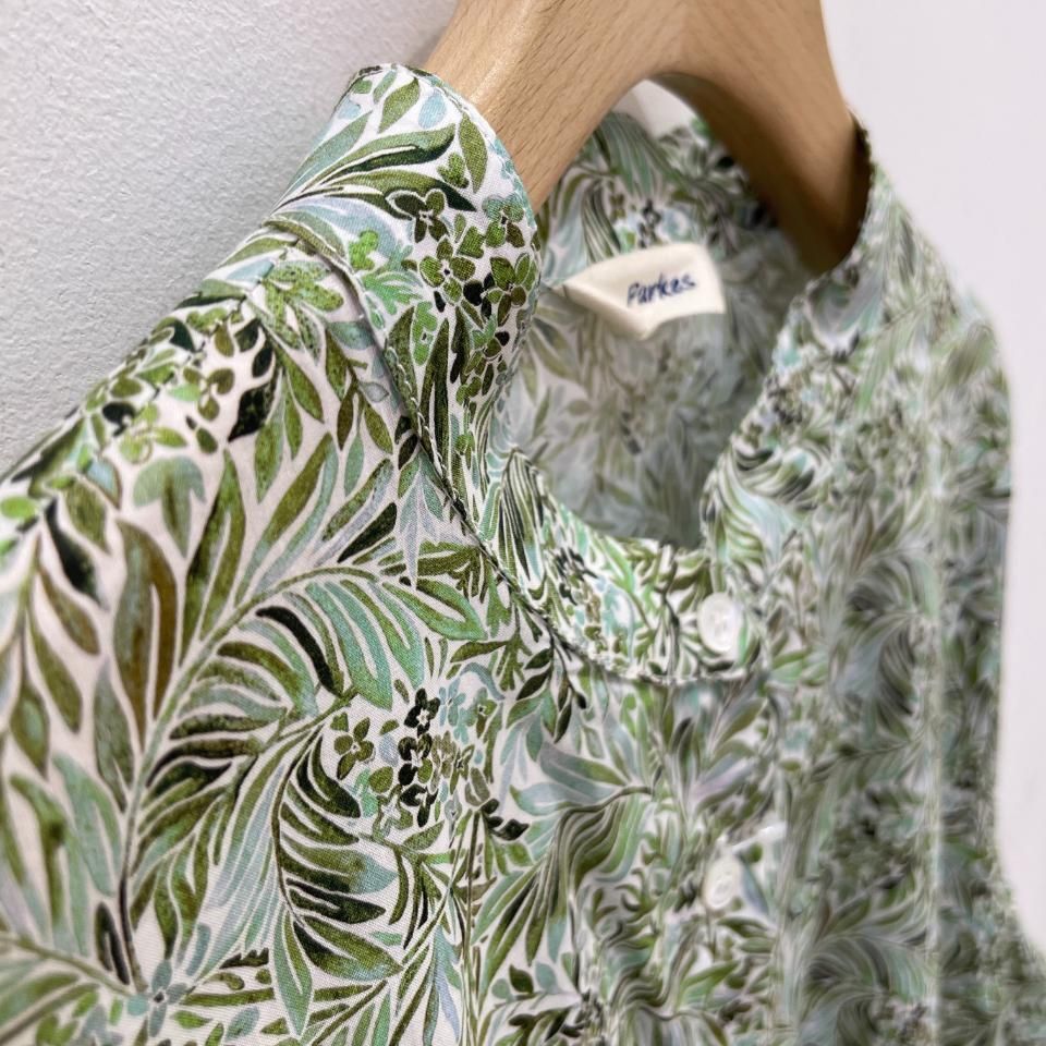 パークス×リバティ　長袖シャツ　スタンドカラー　ケイティアンドミリー　グリーン パークス×リバティ 長袖シャツ スタンドカラー ケイティアンド
