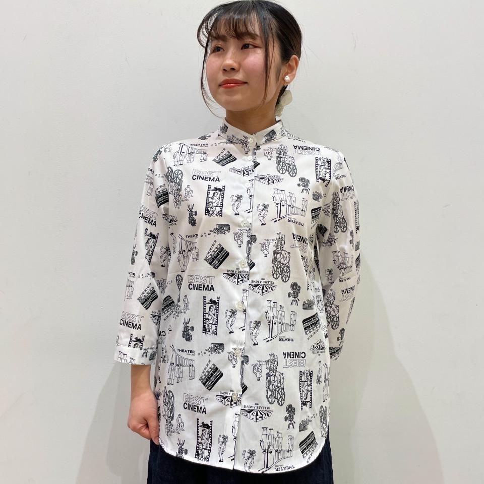 Parkes - 40ブロード シネマ柄 スタンドシャツ 7分袖