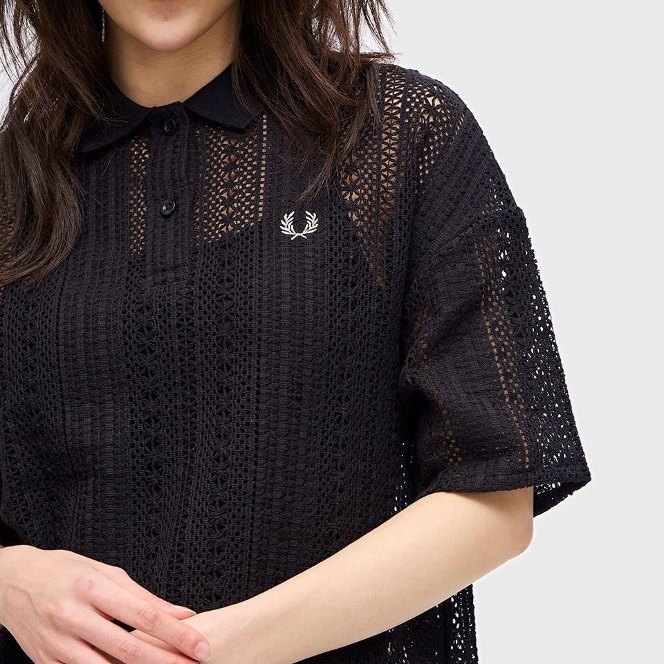 美品　FRED PERRY Lace Polo Shirt(10) Fred Perry Boucle Jacquard Knitted Polo Shirt | Liberty