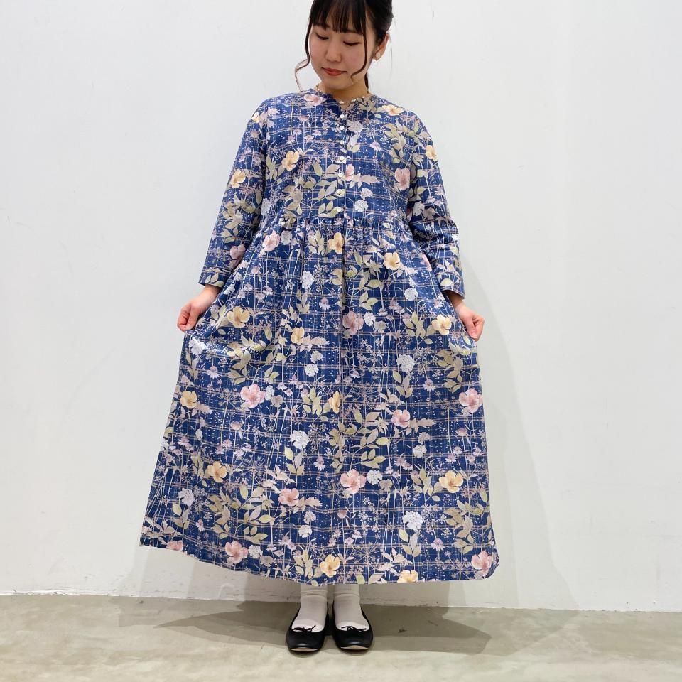 Parkes - ウエスト切替7分袖リバティワンピース【リバティコレクション