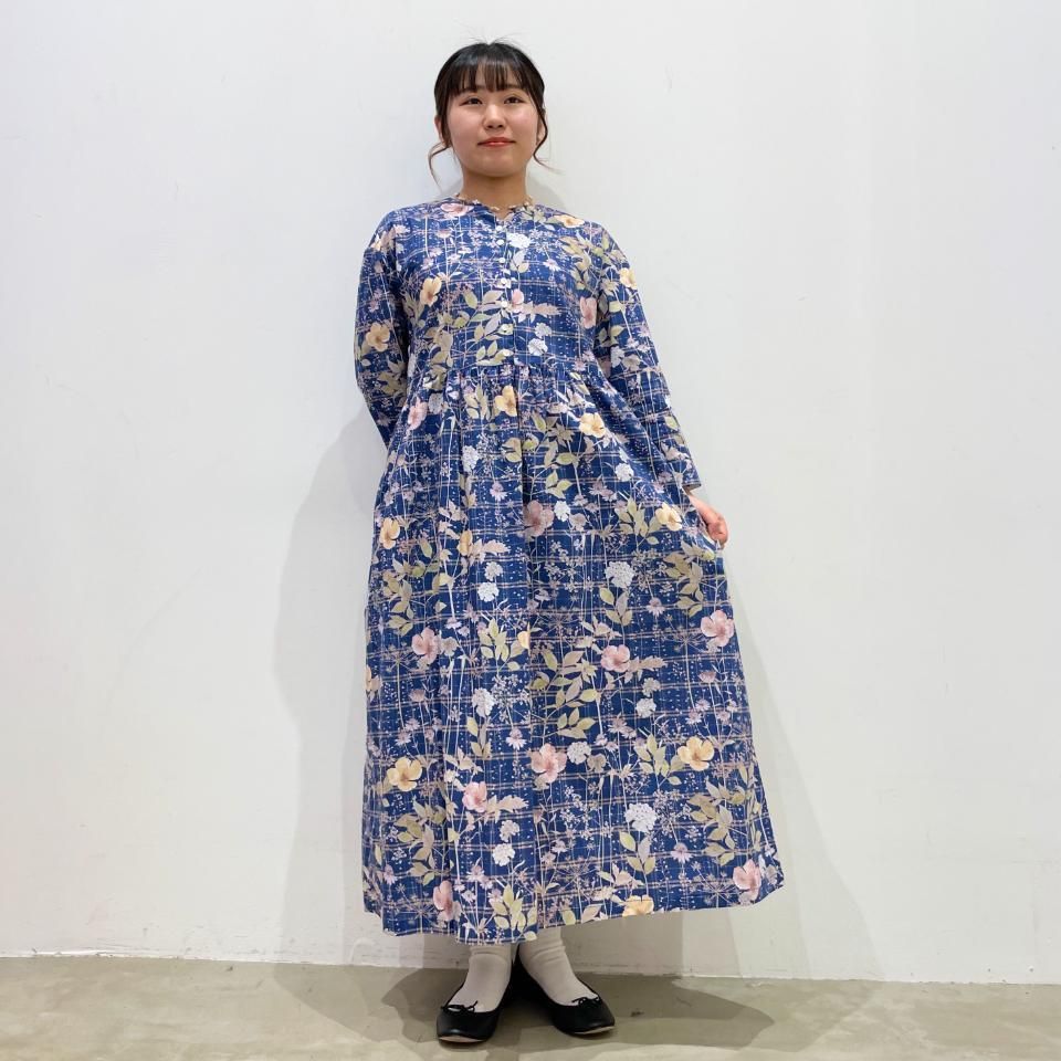 Parkes - ウエスト切替7分袖リバティワンピース【リバティコレクション