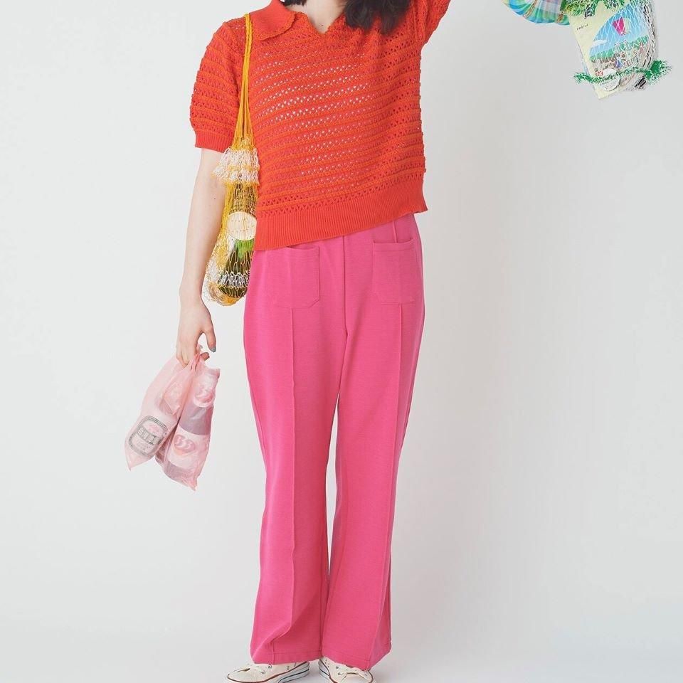 CHILD WOMAN - 透かし編み ボーダーニットポロ (0101KN008241 CHILD WOMAN - 透かし編み ボーダーニットポロ (0101KN008241