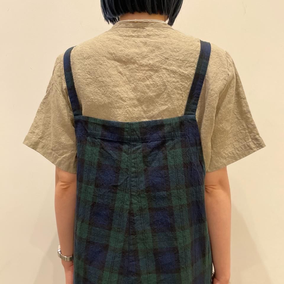 SARAHWEAR - Cotton Linen BlackWatch Salopette Pants（C16054