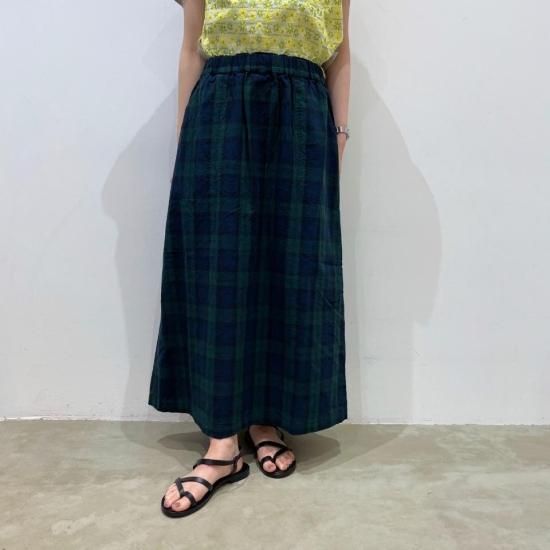 SARAHWEAR - Painter SkirtCotton Linen BlackWatchC21806