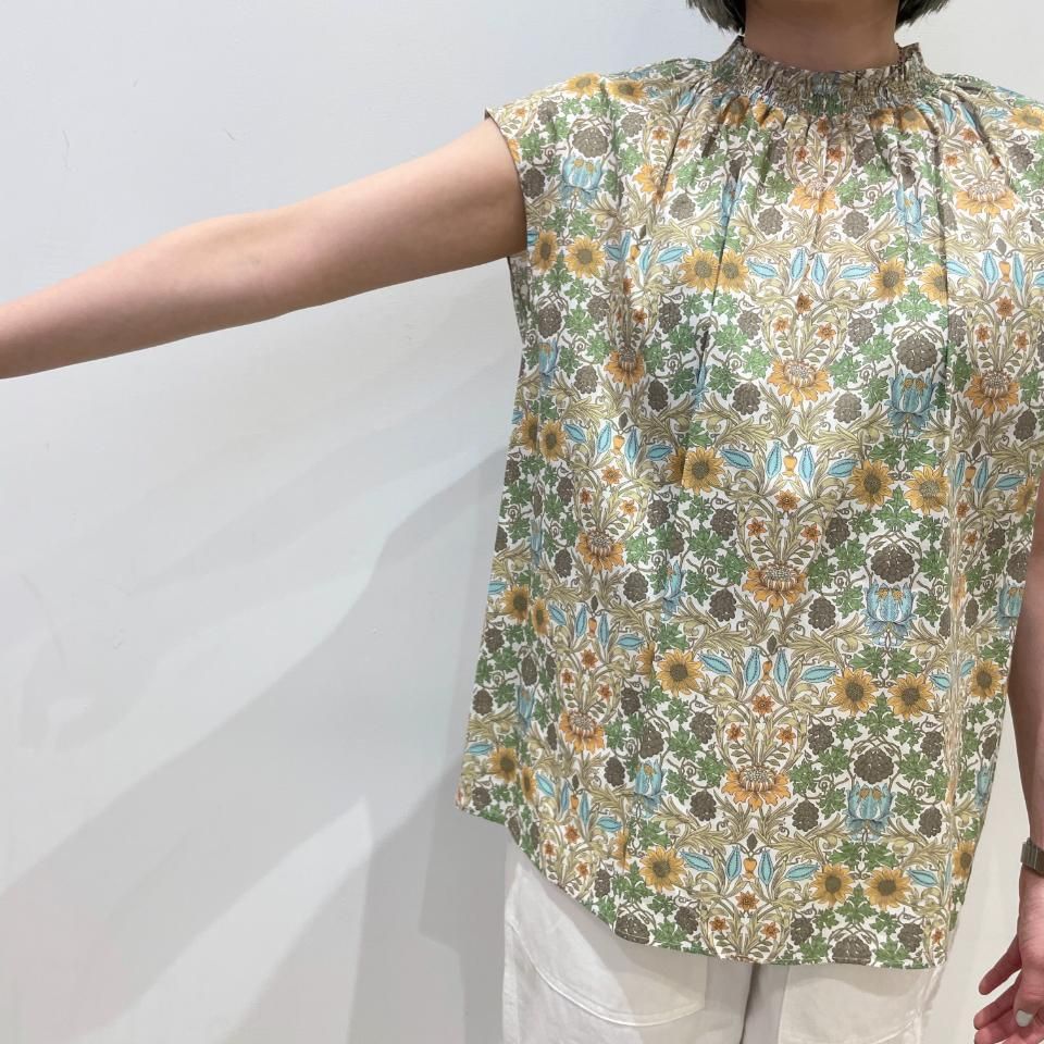 ブラウス Parkes リバティ フレンチスリーブ スタンドオープンカラーブラウス Mサイズ Swim Dunclare/TE スイムダンクレア パークス Parkes リバティ フレンチスリーブ スタンドオープンカラー