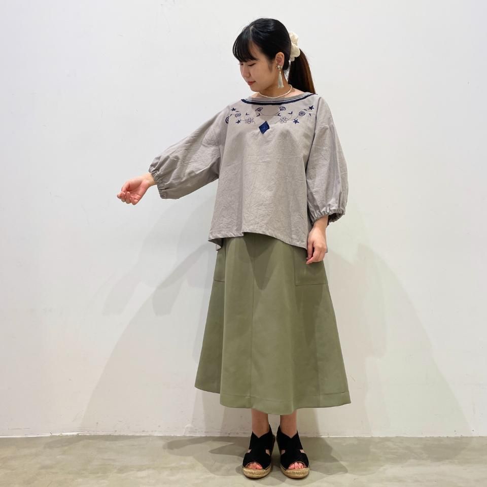 NARU - シーチングハンドワッシャー フリンジ刺繍ブラウス