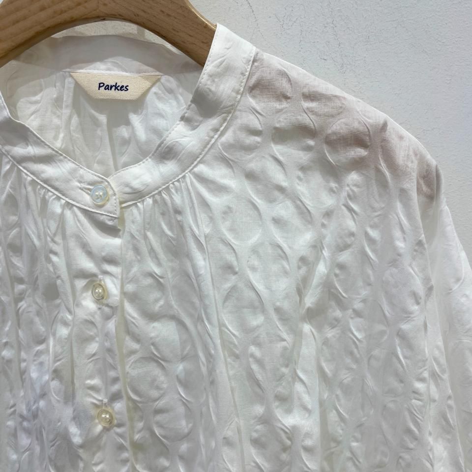 Parkes - 80ローン デザイン塩縮ドット 5分袖ブラウス