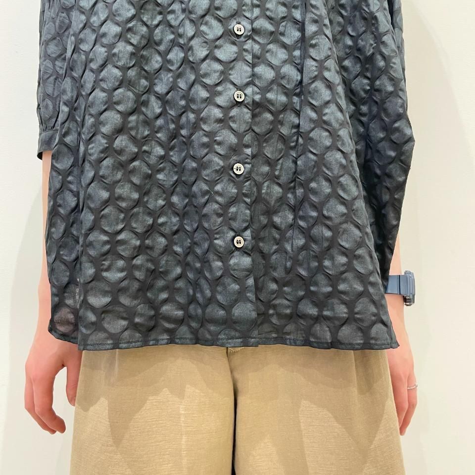 Parkes - 80ローン デザイン塩縮ドット 5分袖ブラウス